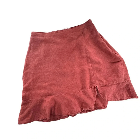 Abercrombie  & Fitch || Linen Mini Skirt Tuliped Hem Terracotta XS - Picture 1 of 8